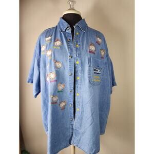 Blue Generation Women Denim Short Sleeve Shirt XL Jeans Grandma's Little Campers